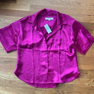 LOFT Bright Pink Satin Blouse